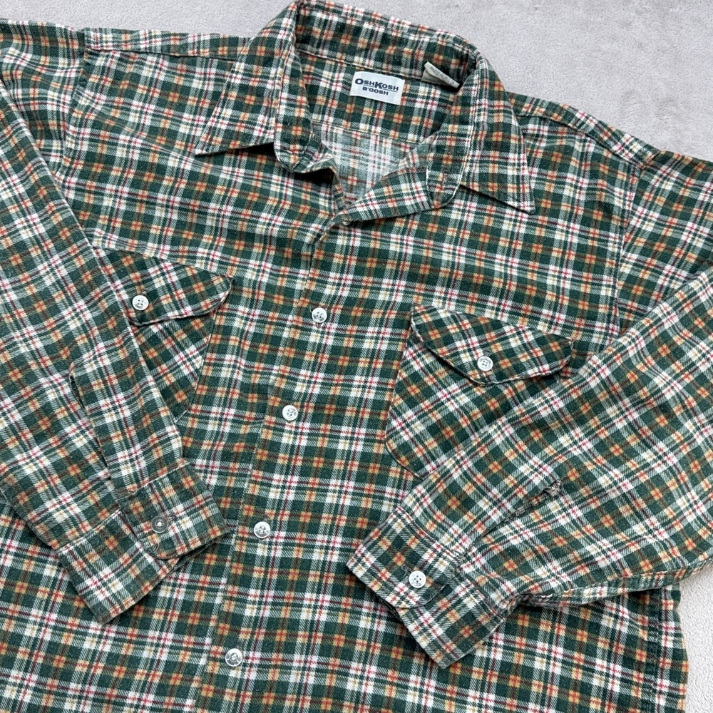 Vintage OshKosh B'Gosh Flannel Shirt Mens Large Green Plaid Vintage USA Made